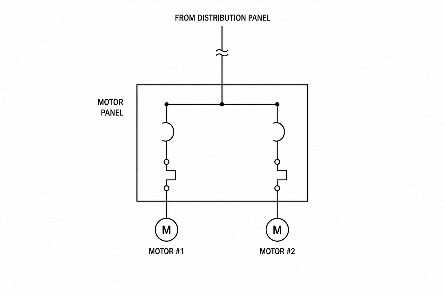 Motor branch-circuit one-line used for sizing a feeder serving two motors