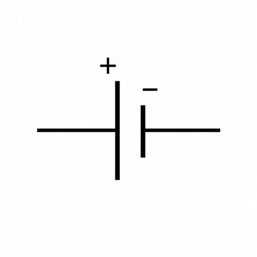 Diagram showing a single electrochemical cell symbol with long and short vertical lines